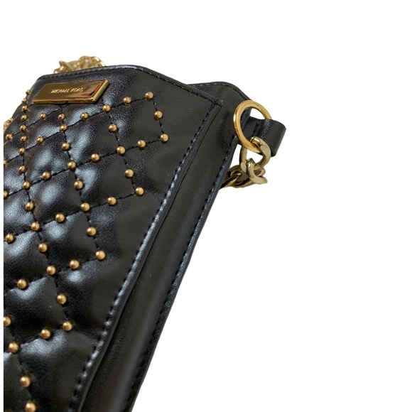 RARE TO FIND MK Studded Leather Crossbody Phone Bag adjustable Golden Chain - Picture 5 of 12